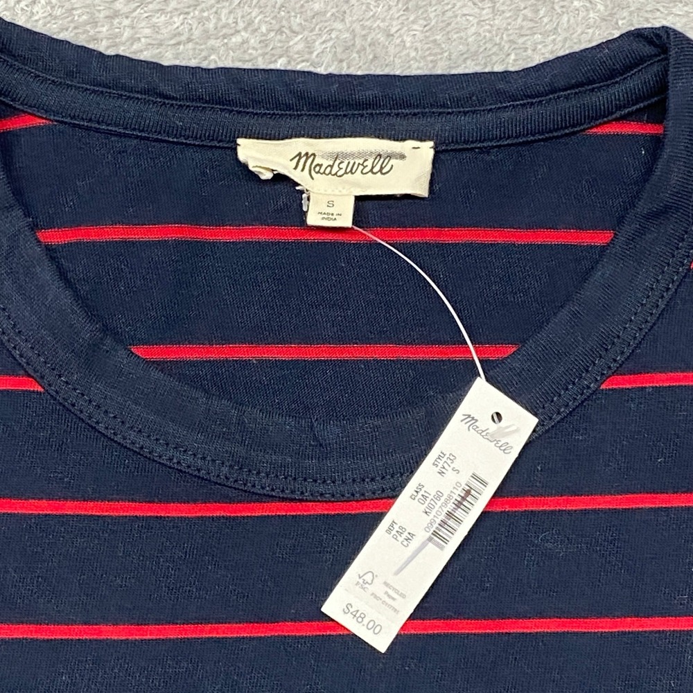 Madewell Top Womens Small Perfect Crewneck Tee Jersey Navy Red Stripe NY733 - Picture 5 of 11
